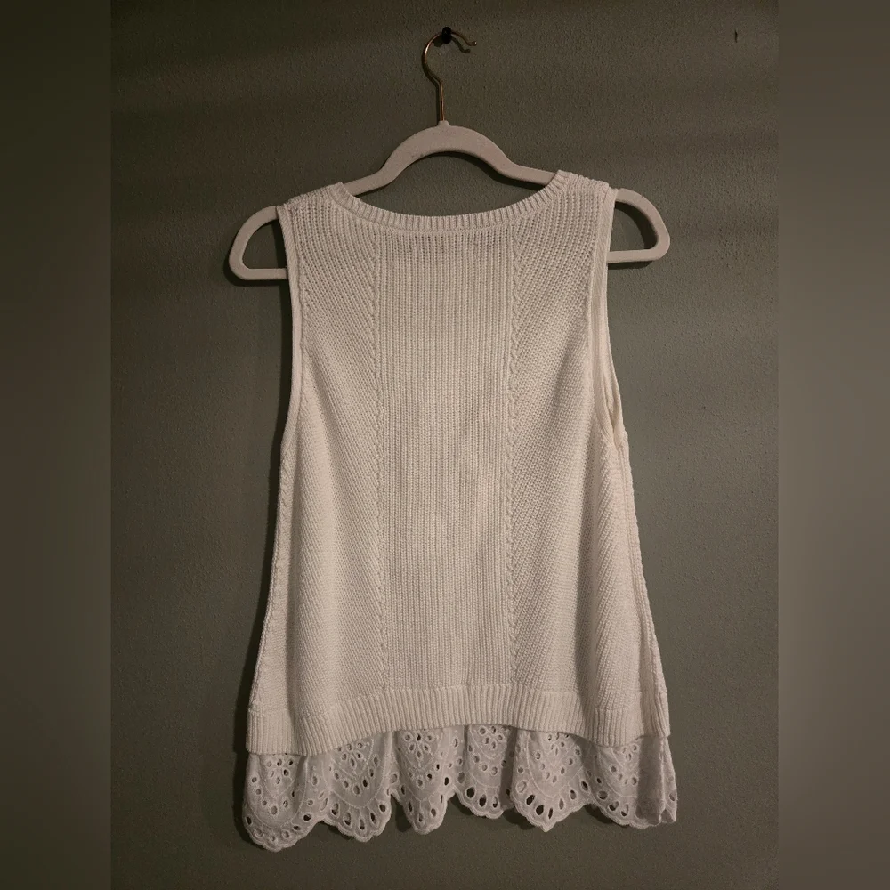 LOFT Ivory Knit Tank Top with Lace Hem - Picture 4 of 4